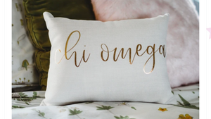 Sorority Cream Pillow with Gold Print