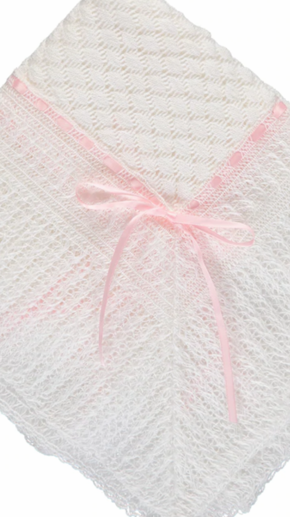 Julius Berger Shawl Blanket-white/pink ribbon