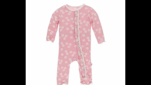 KicKee Pants Print Classic Ruffle Coverall with Zipper in Lotus Sand Dollar 0-3 M