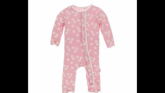 KicKee Pants Print Classic Ruffle Coverall with Zipper in Lotus Sand Dollar 0-3 M